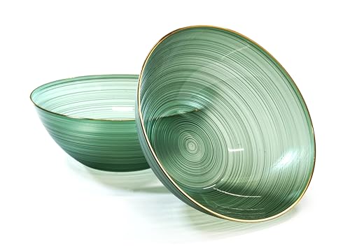 " OCCASIONS " 40 Piece Plates Pack, Disposable Wedding Party Plastic Bowls (16oz Soup Bowl, Belize in Green & Gold & Gold)