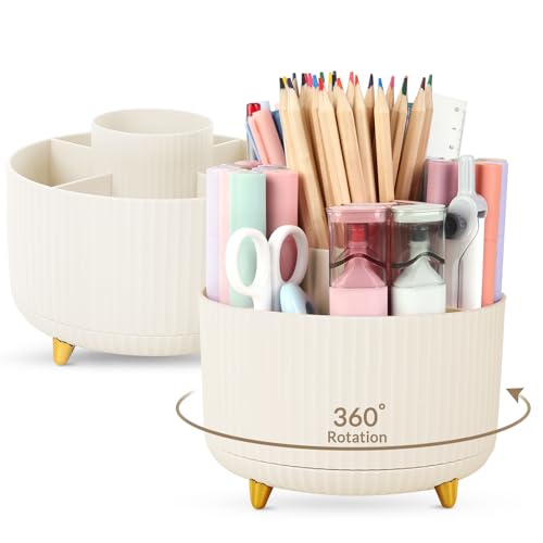 SKYDUE 2 Pack Pen Holder, 360 Degree Rotating Pencil Holder for Desk Organizer, Rotating Desktop Pen Organizer with 5 Slots, 