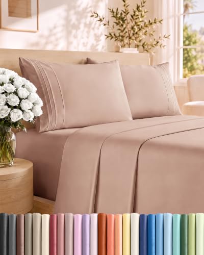 Full Size 4 Piece Sheet Set - Comfy Breathable & Cooling Sheets - Mauve