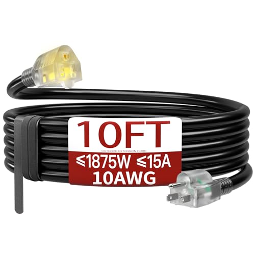 Skrizcable 10 FT 10 Gauge Extension Cord Outdoor, Black Power Cord