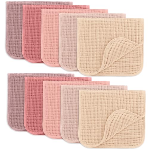 Comfy Cubs Muslin Burp Cloths 20x10" 10 Pack, Baby Burp Cloths - Multi Girl