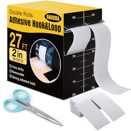 Navona 27Ft x 2 Inch Hook and Loop Strips with Adhesive, Heavy Duty Self Adhesive Tape with Back, Strong Sticky Back Fastener