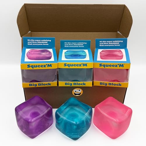 Squeez'M BigBlok Stress Cube 3 Pack (Formerly Big Block), Squishy Toy