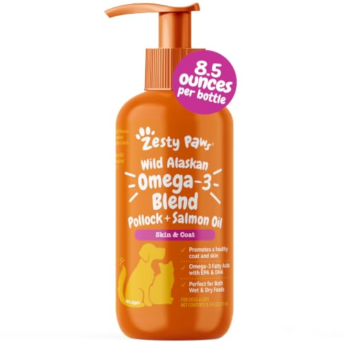 Zesty Paws Salmon Oil for Dogs & Cats - Omega 3 for Dogs 8.5oz