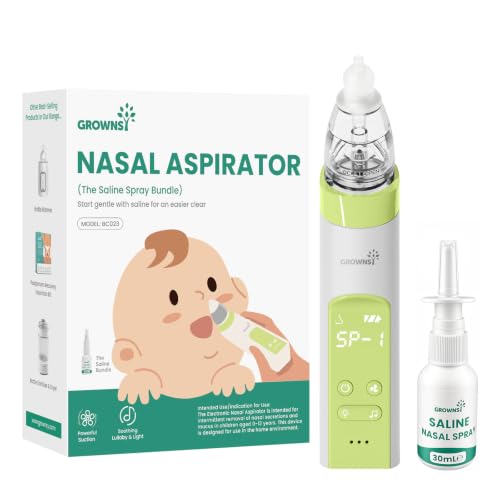 GROWNSY 2-in-1 Nasal Aspirator with Saline Spray, Electric Nose Sucker