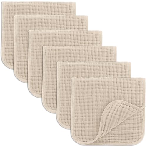 Comfy Cubs Muslin Burp Cloths 20x10" 6 Pack, Baby Burp Cloths - Sand