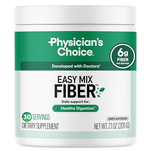 Physician's CHOICE Easy Mix Fiber for GLP-1 Support - No Grit & Sugar Free - Daily Prebiotic Soluble Fiber Powder Supplement 