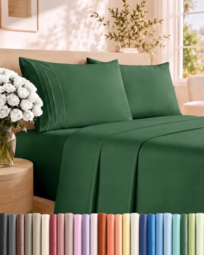 Queen Size 4 Piece Sheet Set - Breathable & Cooling Sheets - Emerald Green