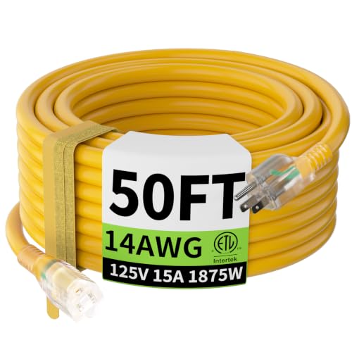 HUANCHAIN 14/3 Gauge 50FT Heavy Duty Outdoor Extension Cord Waterproof