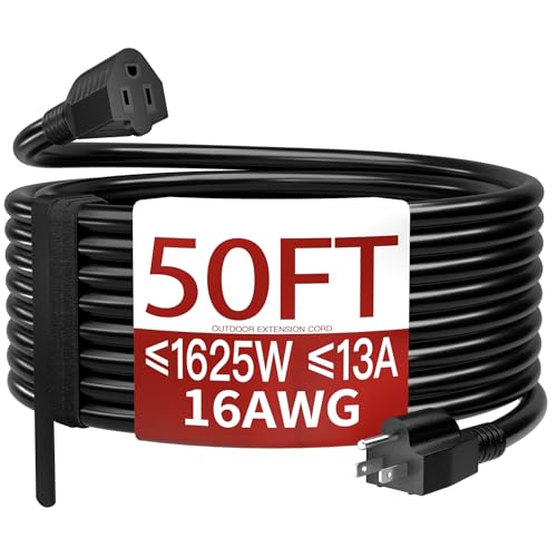 Skrizcable 16/3 50 FT Outdoor Extension Cord Waterproof, Black Power Cord
