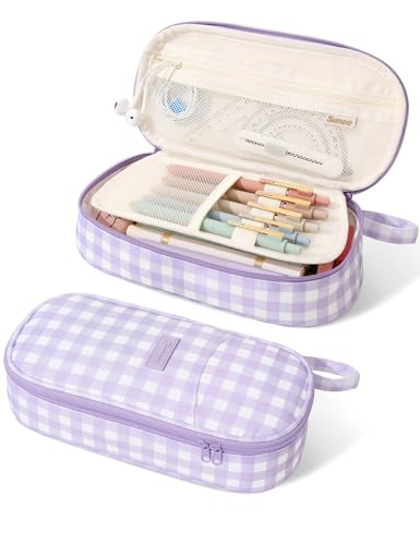 SUNEE Cute Pencil Case, Large Colored Pencil Pouch, Aesthetic Pen Bag with Zipper, Kawaii Stationery Storage and Organizer, S