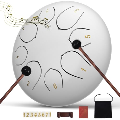 Rain Drum for Outside Garden, 6 Inches 8 Notes Steel Tongue Drums, Waterproof Meditation Echo Rain Chime, Musical Instruments