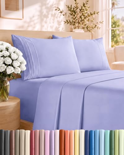 Queen Size 4 Piece Sheet Set - Comfy Breathable & Cooling Sheets - Lavender