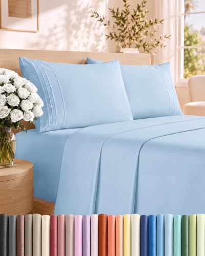 Cal King Size 4 Piece Sheet Set - Breathable & Cooling Sheets - Light Blue