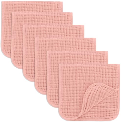 Comfy Cubs Muslin Burp Cloths 20x10" 6 Pack, Baby Burp Cloths - Bold Blush