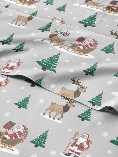Christmas Sheet Set, Santa’s Sleigh, Holiday Xmas Bedding Set - Full Size