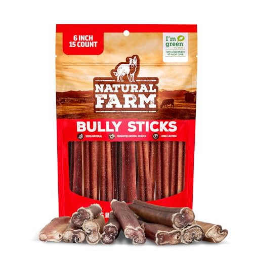 Natural Farm Odor-Free Bully Sticks for All Breeds, 6 Inch, 15 Count