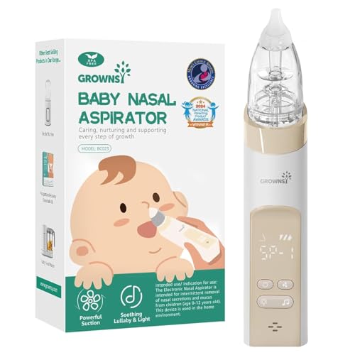 GROWNSY Electric Nasal Aspirator for Baby, Nose Sucker with 3 Tips, Beige