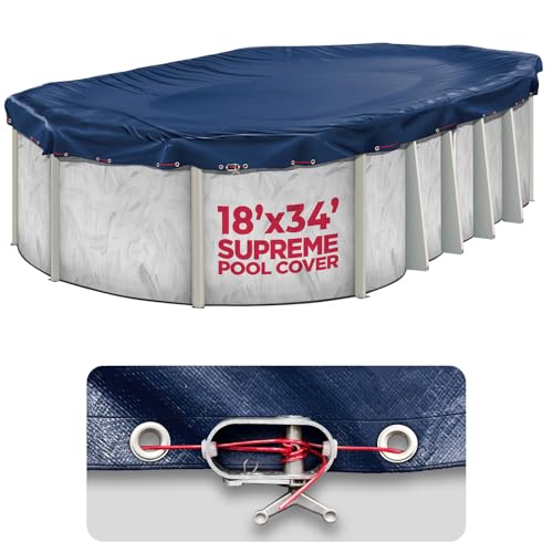 18x34 ft Oval Winter Pool Cover for Above Ground Pools, Navy Blue, Resistant