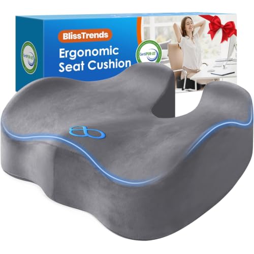 BlissTrends Thick Seat Cushion for Office Chair & Car Seat, XL, LightGrey