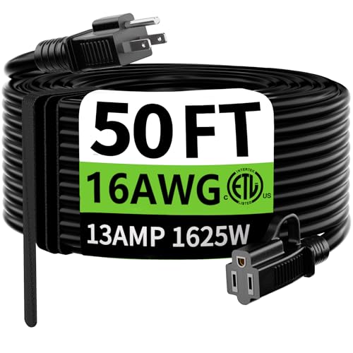 HUANCHAIN Indoor Outdoor Black Extension Cord 50 FT Waterproof 16/3 Gauge