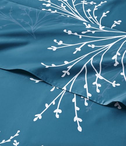 Full 4 Piece Floral Sheet Set - Soft, Breathable & Cooling - Sea Spray