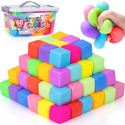 VISCOO 60 Pack Slow Rising Stress Cube, Stress Balls Fidget Squishy Toys