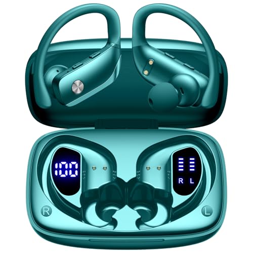 bmani Ear Buds Wireless Earbuds Bluetooth Headphones with 80H Playtime LED Display Case, Over-Ear Hook with Mic, Stereo Sound