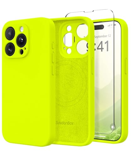SuydanBox Magnetic for iPhone 15 Pro Max Case Silicone Fluorescent Green