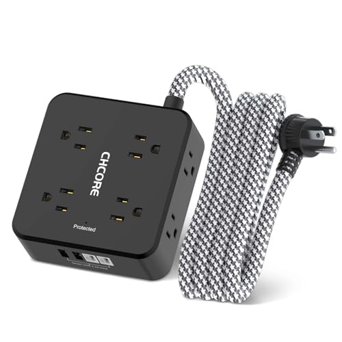 Surge Protector Power Strip - CHCORE 6Ft Braided Extension Cord with 8 Outlets with 4 USB (2 USB C) Charging Ports, Flat Plug