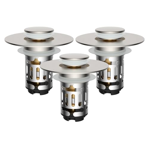 Hibbent 3 PCS Upgraded 3 in 1 Bathroom Sink Drain Strainer, Pop Up Stopper