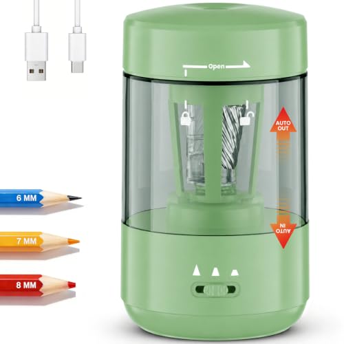 Electric Pencil Sharpener for Classroom, Fully Automatic, Green