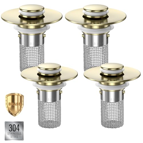 Bathroom Sink Drain Strainer,(4PCS) Pop-up Sink Drain Strainer with Removable Stainless Steel Strainer Basket Hair Catcher, B