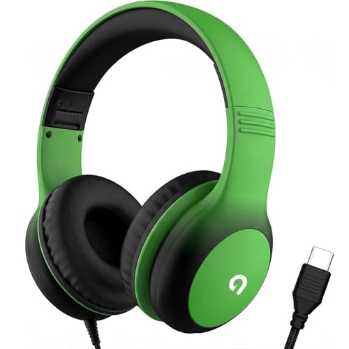 ADOOPE Wired Kids Headphones with USB C Plug, 85dB Safe Volume, Adjustable Headband, Tangle-Free Cord Headphones for School, 