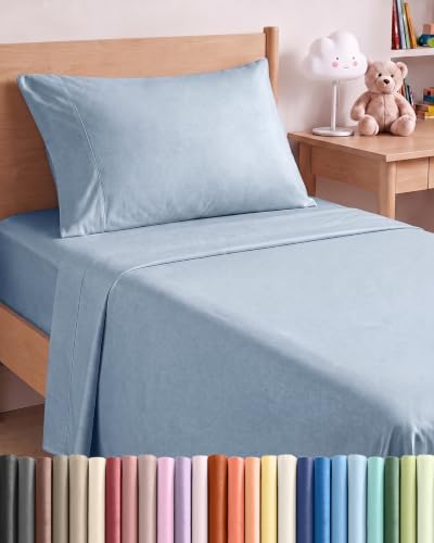Twin XL Size 3 Piece Sheet Set - Breathable & Cooling - Heathered Blue