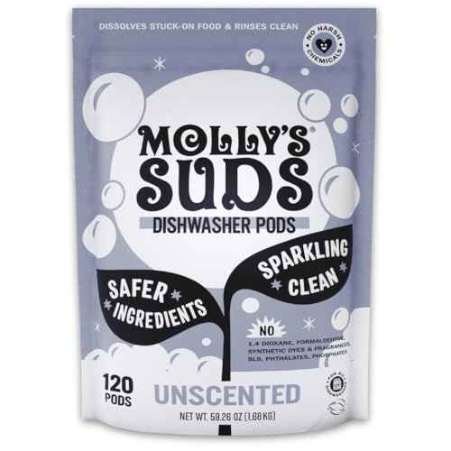 Molly's Suds Dishwasher Pods | Clean Dishwasher Detergent, Cuts Grease & Rinses Clean (Residue-Free) for Sparkling Dishes | 1