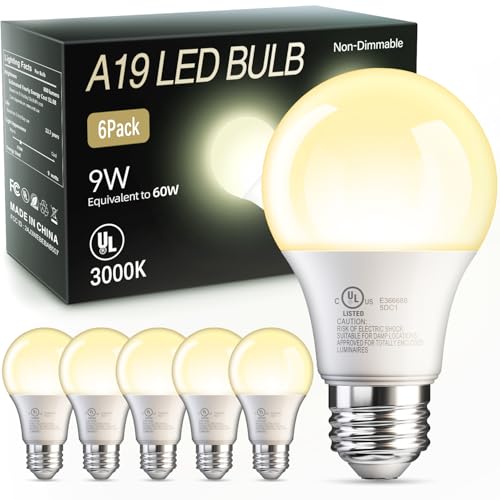 TJOY 6 Pack A19 LED Light Bulbs, Warm White 3000K, 60 Watt Eq, E26 Base