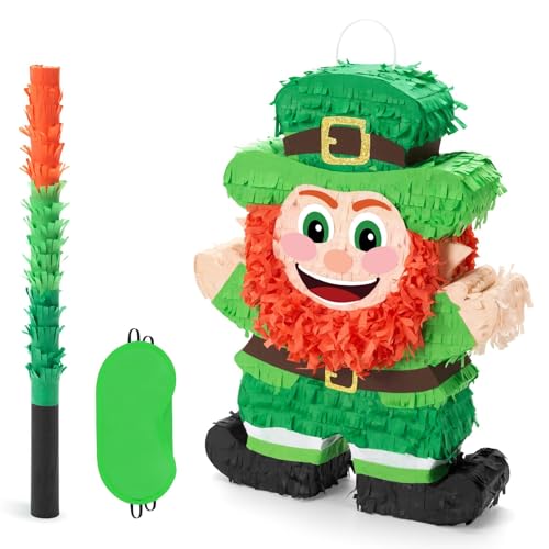 WERNNSAI St Patricks Day Piñata Game St.Patrick's Kids Piñata with Blindfold and Stick for St Patricks Party Decoration Green