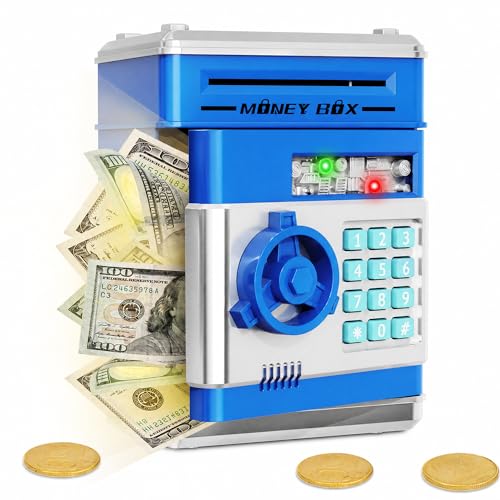 Refasy Piggy Bank Cash Coin Can ATM Bank Electronic Coin Money Bank for Kids Age 3-12, Money Savings Box Mini ATM Coin Bank T