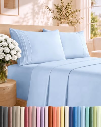 Cal King Size 4 Piece Sheet Set - Breathable & Cooling Sheets - Sky Blue
