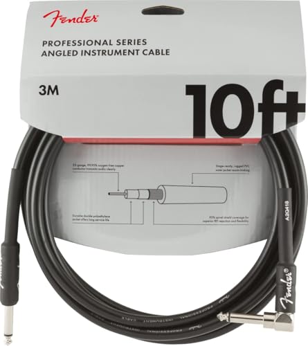 Fender Professional Series Instrument Cable, Guitar Cable, Guitar Accessories, Straight/Angle, Black, 10ft