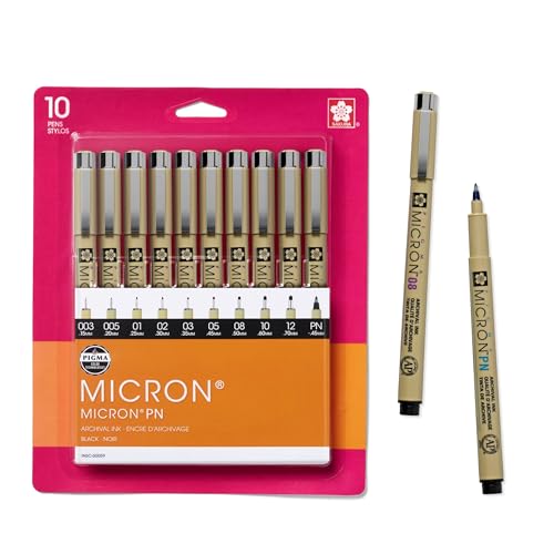 Sakura Pigma Micron Fineliner Pens, Black, Assorted Points, 10 Pack