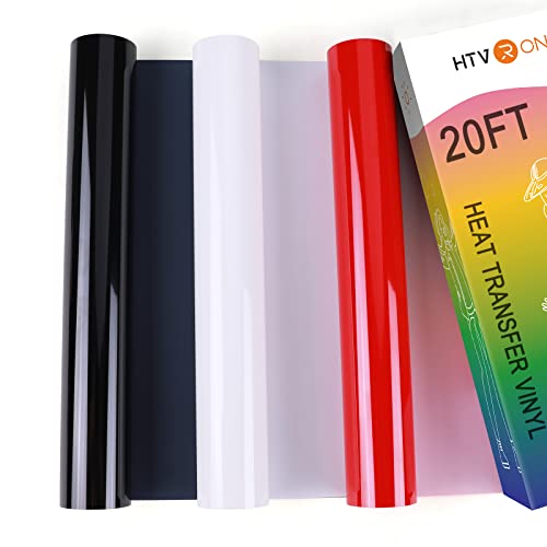 HTVRONT Heat Transfer Vinyl Red Black and White HTV Rolls, 12" x 20ft