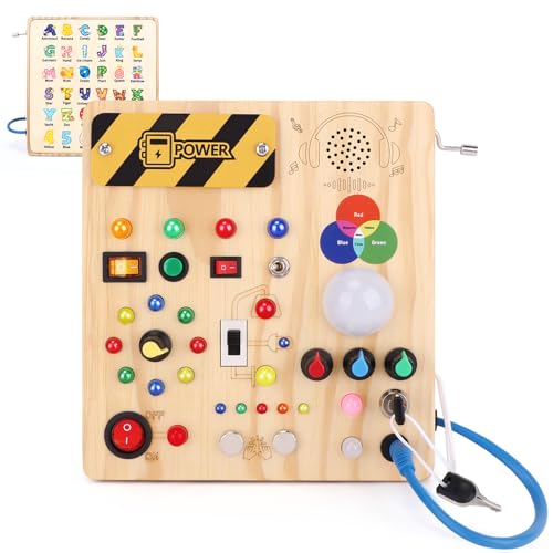 Iabedi Busy Board,Montessori Toys for 1-3 Years Old, Wooden Toddler Toys, Autism Sensory Travel Toy, Ideal Gift for 1+ Year O