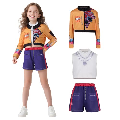 Demon Hunters Pop Singers Costume Top Pants Dancer Dress Up Halloween Costume Cosplay Outfits for Girls (A, 9-10years/150)