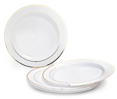 " OCCASIONS " 40 Plates Pack, Heavyweight Disposable Wedding Party Plastic Plates (7.5'' Appetizer/Dessert Plate, White & Gol