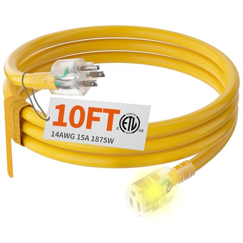 HUANCHAIN 14 Gauge Heavy Duty Outdoor Extension Cord 10 FT Waterproof