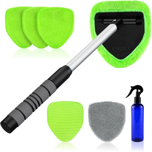 XINDELL Interior Windshield Cleaner Tool – Car Interior Window Cleaning Kit with Extendable Handle & 4 Microfiber Pads, Auto 