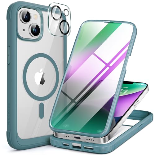 miracase Magnetic for iPhone 14 Case 6.1'', [Bubble Free] Full-Body Bumper Phone case with Built-in Full Glass Screen &Lens P