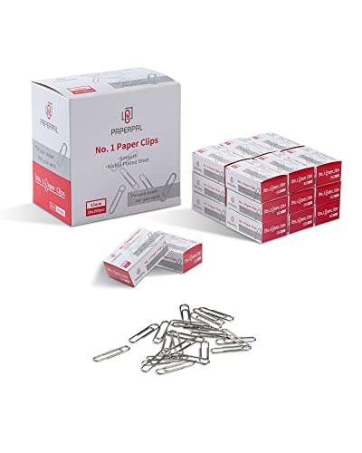 PAPERPAL Paperclips for Office School & Personal Use, #1 Smooth Paper Clip (1-2/7"), 2000 Medium Paper Clips (20 Boxes of 100